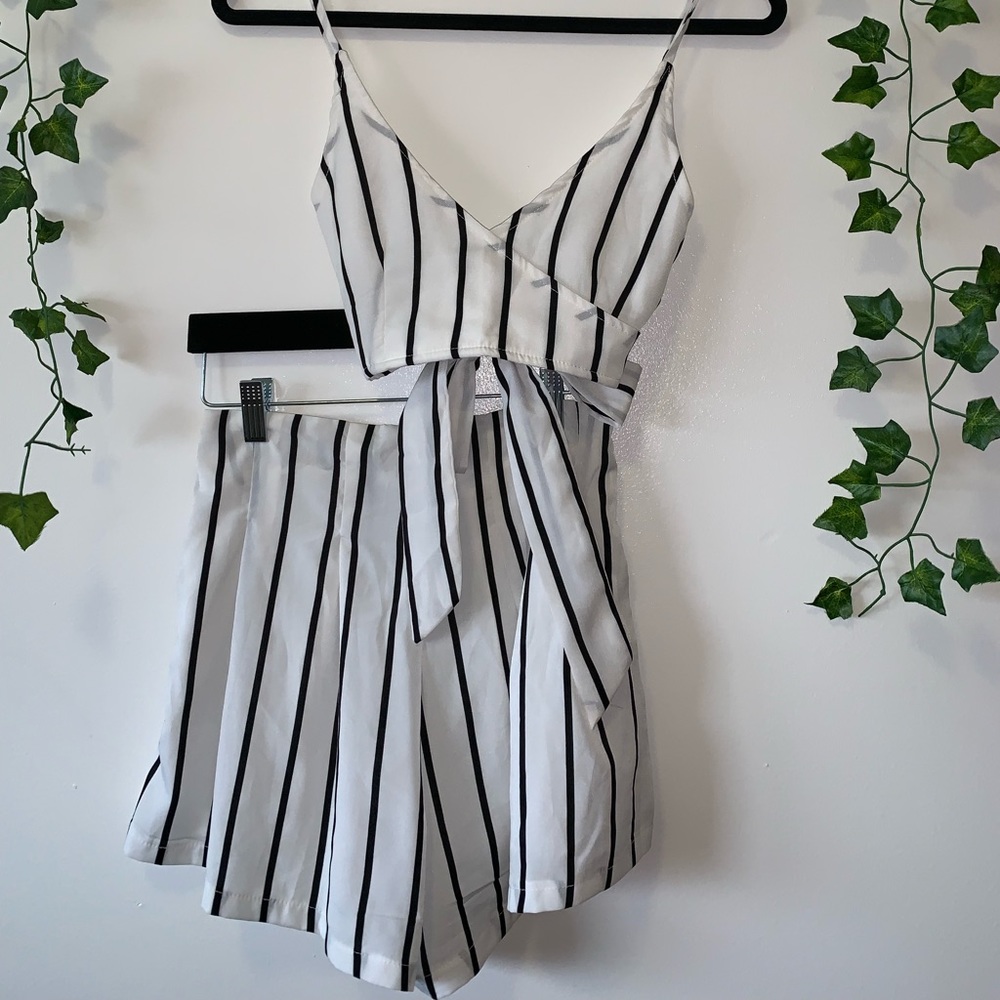 Black and White Striped Two Piece